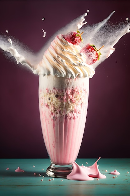 beautiful glass of aesthetic milkshake cocktail with a explosion of cream Generative AI