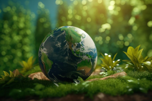 Beautiful glass globe resting on vibrant moss