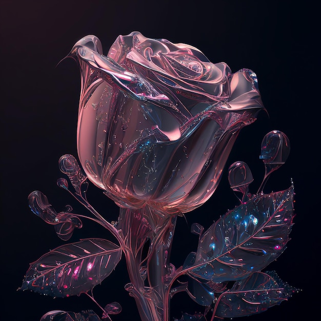 Beautiful glass rose on a black background Generative AI