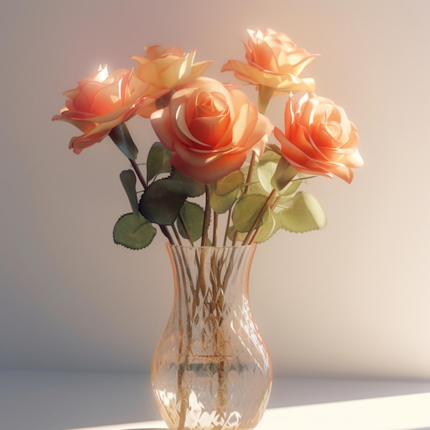 Beautiful glass vase orange pink rose bouquet flowers pictures AI Generated Art