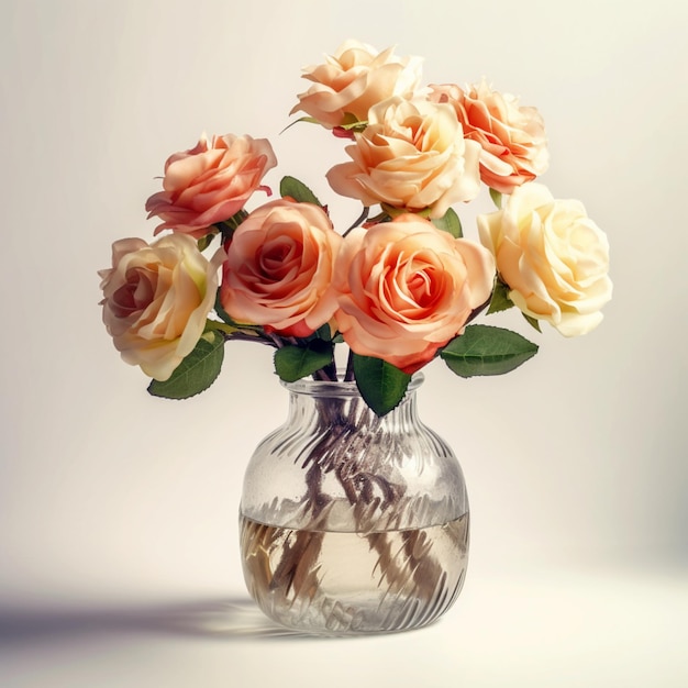 Beautiful glass vase orange pink rose bouquet flowers pictures AI Generated Art