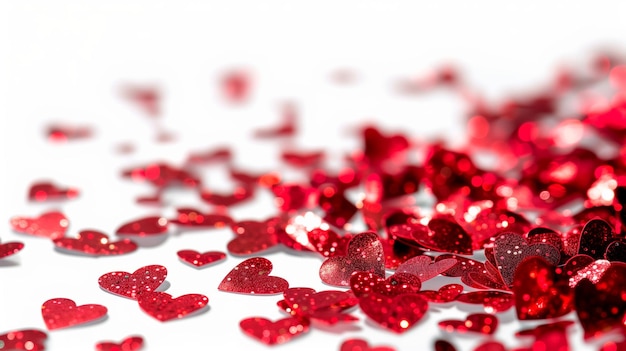 Beautiful glitter red hearts over white background Romantic decoration