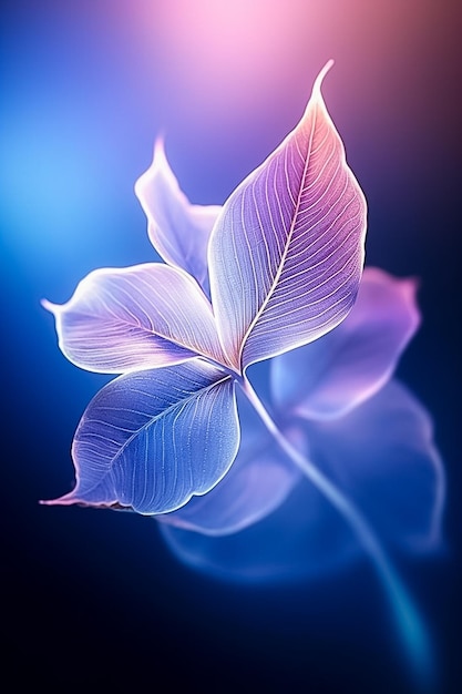 Beautiful Glowing blue Leaf close up Ai generated