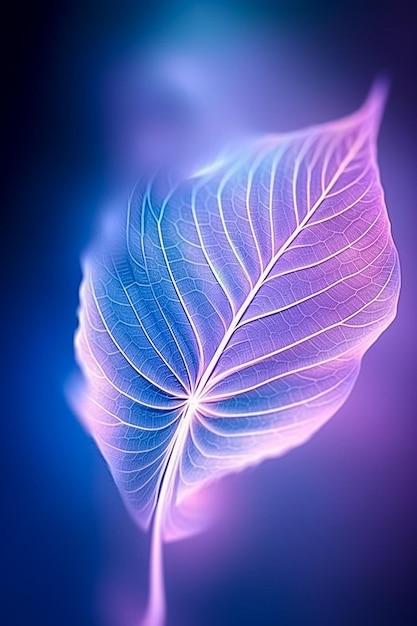 Beautiful Glowing blue Leaf close up Ai generated