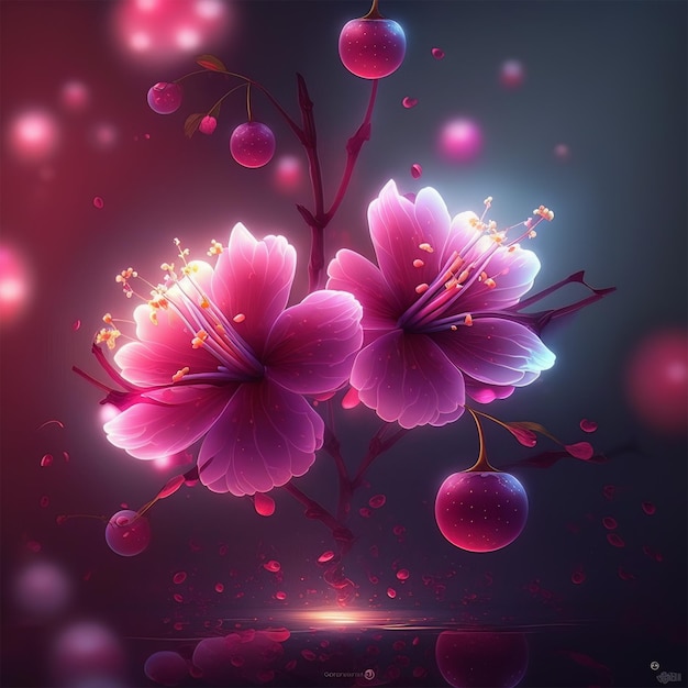 Beautiful glowing cherry blossom flower