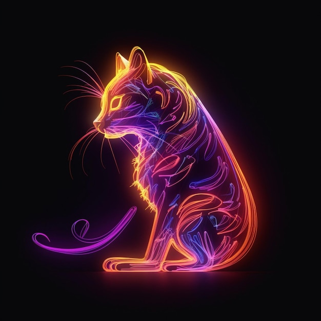 Beautiful glowing cool neon cat animal wallpaper AI Generated art