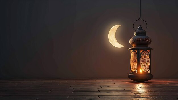 Photo a beautiful glowing lantern with intricate cutout designs hangs in a dark room