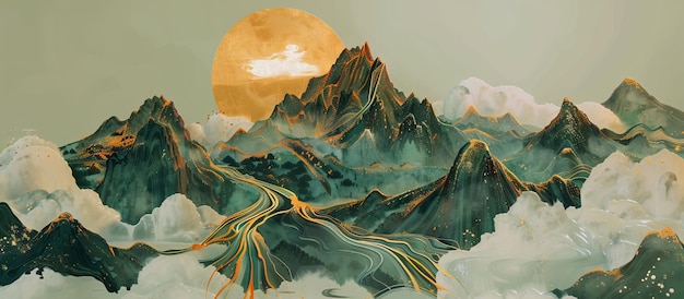 beautiful glowing mountains and moon design wallpaper ai generated illustration