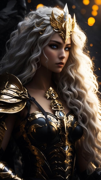 Beautiful goddes of war with gold armor