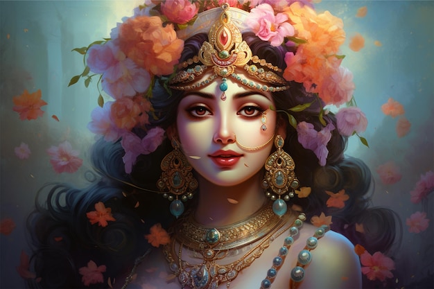 Photo beautiful goddess radha with flowers crown