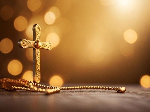 Photo beautiful gold bokeh background with a christens mark