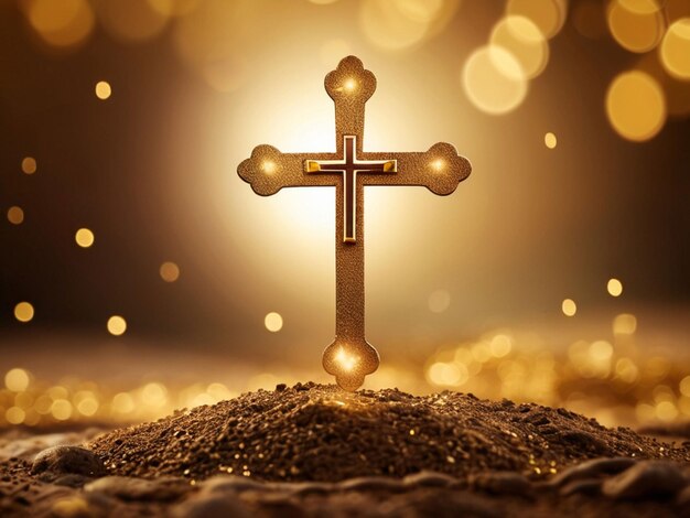 Photo beautiful gold bokeh background with a christens mark