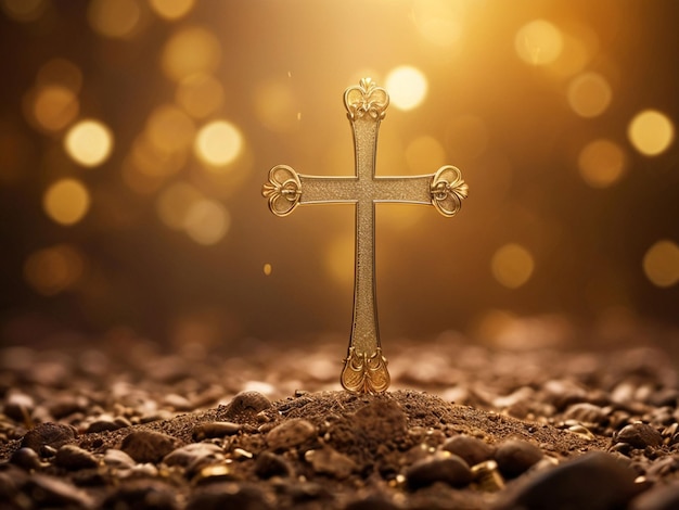 Photo beautiful gold bokeh background with a christens mark