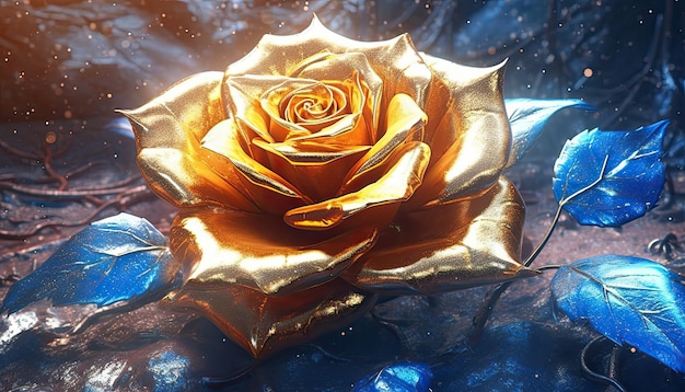 Beautiful gold rose flower abstract floral banner background wallpaper Generative AI