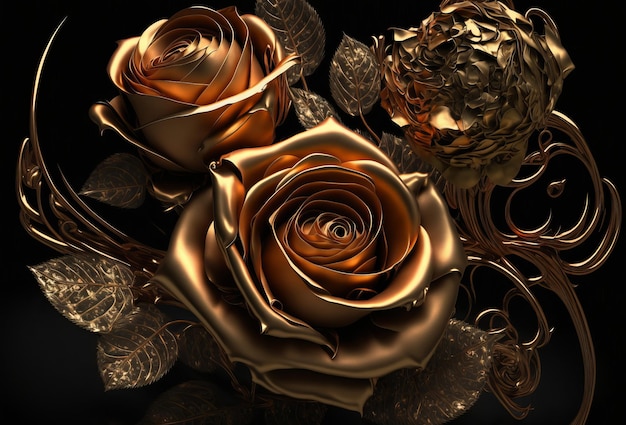 Beautiful gold rose flower Valentine and romance Generative ai