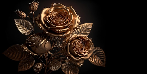 beautiful gold rose flower valentine and romance generative ai
