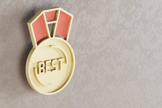美しい金色の BEST メダルのシンボルを壁に明るい背景に 3D レンダリングイラスト