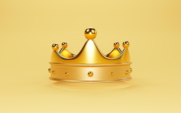 Photo beautiful of golden crown on yellow background for king treasure concept by 3d render