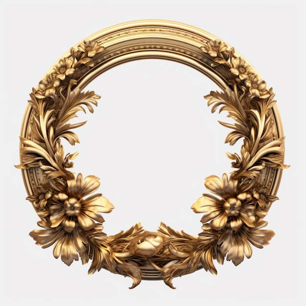 Beautiful golden flowers circle floral frame design AI Generated art