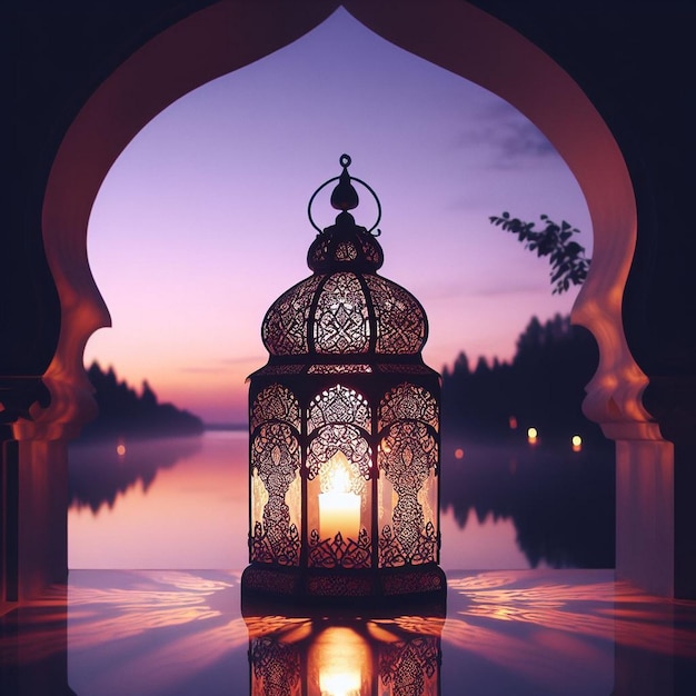 Photo beautiful golden glowing lantern islamic lantern beautiful islamic background images