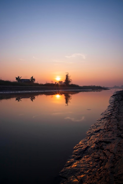 Beautiful Golden hour Sunrise landscape view near the Padma river in Bangladesh