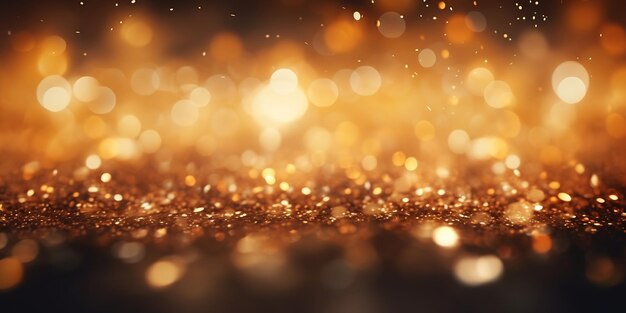 Beautiful golden lights on dark background Bokeh effect Generative AI