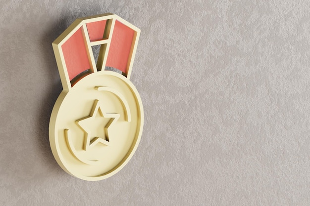 美しい金メダル 壁の星のシンボル 明るい背景 3Dレンダリングイラスト