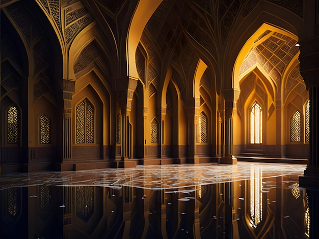 a beautiful golden mosque interior