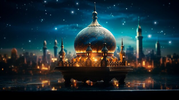 Beautiful golden mosque with beautiful background generative ai