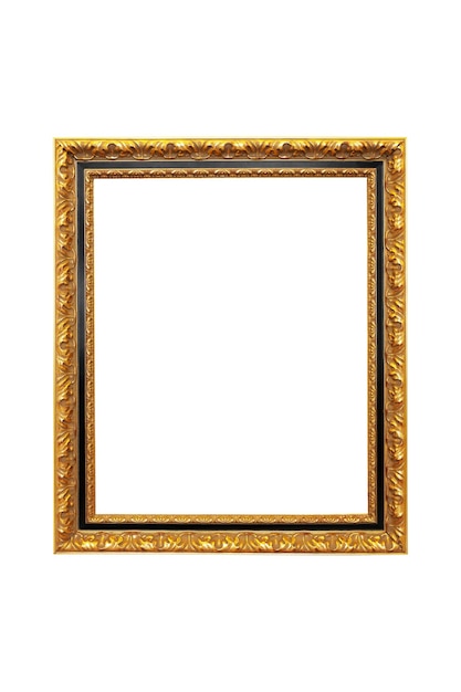 Beautiful golden picture frame isolated on white