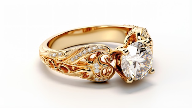 Красивое золотое кольцо на белом фоне
