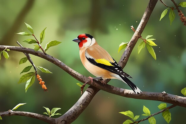 Photo beautiful goldfinch bird in trees