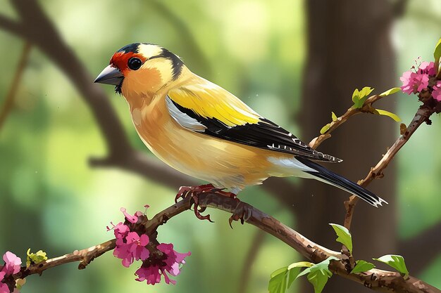 Photo beautiful goldfinch bird in trees