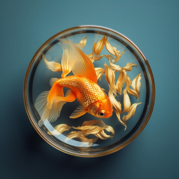 ガラスの水槽の中で泳ぐ美しい金魚の写真 AI 生成アート