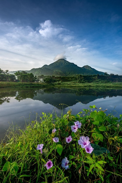 Beautiful and gorgeous reflection of mountain on the lake in the morning