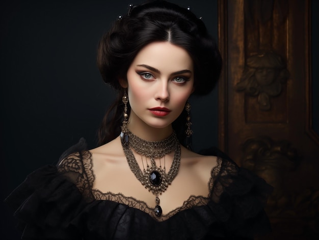 Beautiful gothic girl in medieval outfit closeup