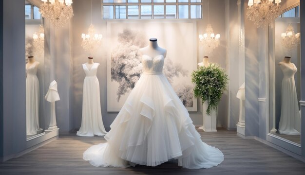 Photo beautiful gown in a luxurious bridal shop setting