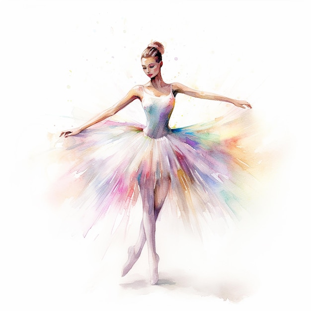 Прекрасная изящная балетная женщина в красиво окрашенном платье исполняет танцевальную фотографию