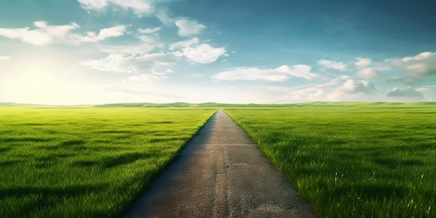 Beautiful grassland road Minimalistic highway in countryside Generative AI