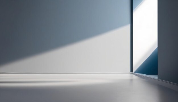 사진 측면 조명과 흥미로운 chiaroscuro 미니멀리즘 배경으로 아름다운 회색 파란색 빈 벽