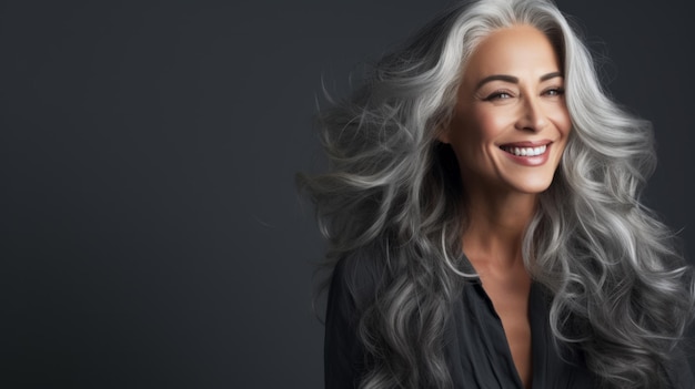 Beautiful grayhaired woman model neural network ai generated