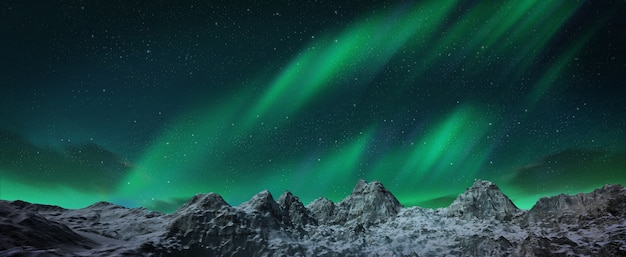 A beautiful green aurora dancing over the hills.