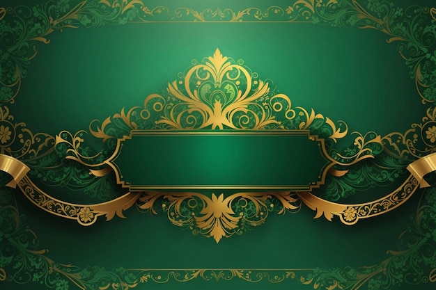 Photo beautiful green banner with luxurious bright gold ornaments and empty place for your text