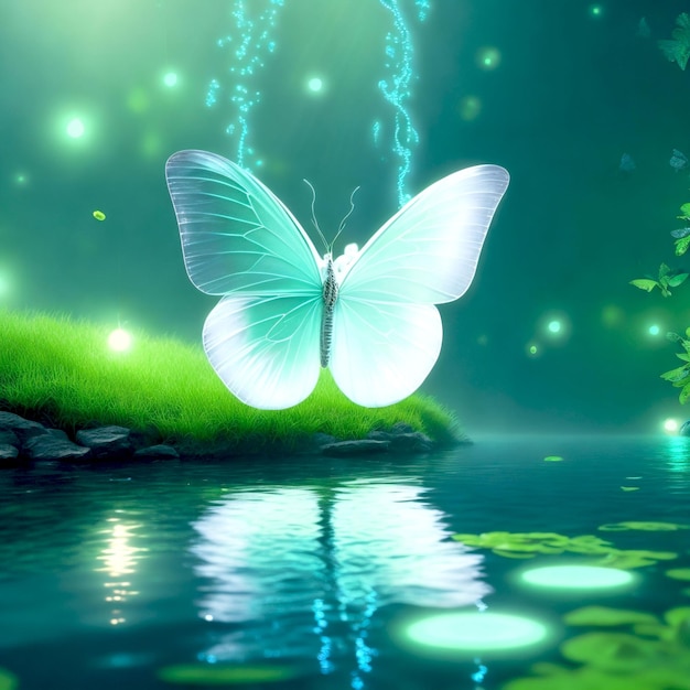 Beautiful green butterfly in the riverside jungle