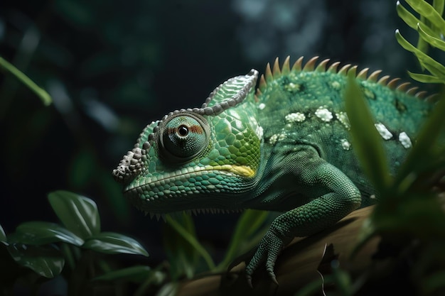 Красивый зеленый хамелеон сгенерирован искусственным интеллектом