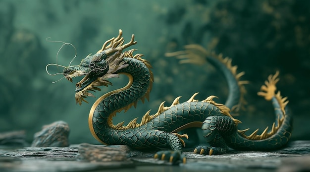 Beautiful green chinese dragon the symbol of the new year 2024 the year of wellbeing and prosperity