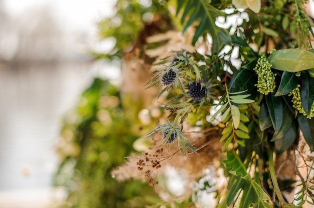 Beautiful green flower decorating a wedding arch