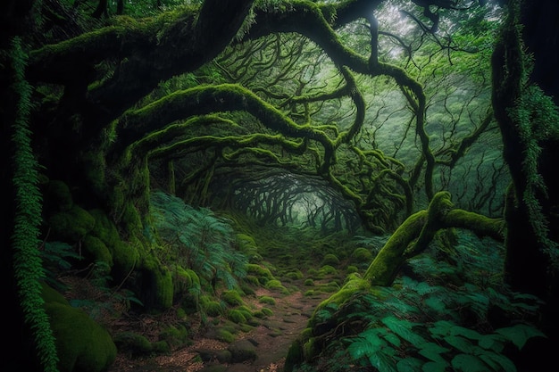 珍しい植生の様々 な日本の屋久島の美しい緑の森