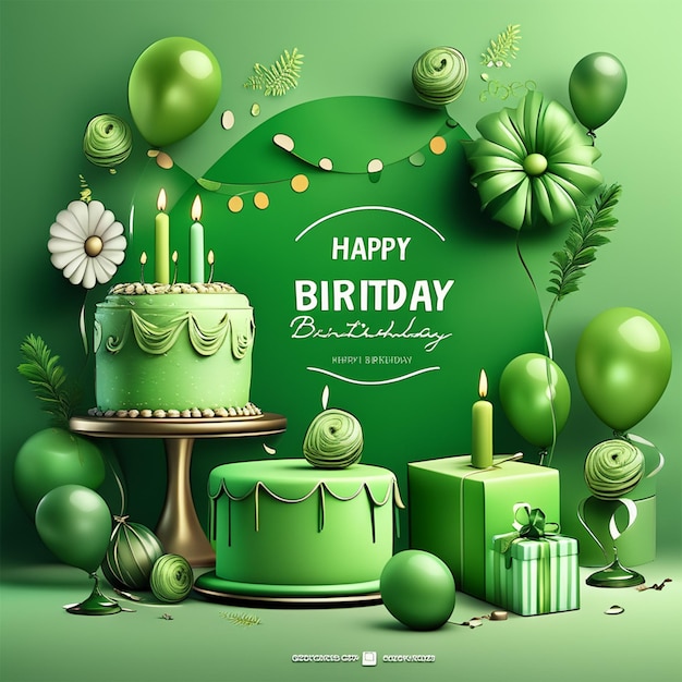 Красивый зеленый шаблон поздравления с днем рождения