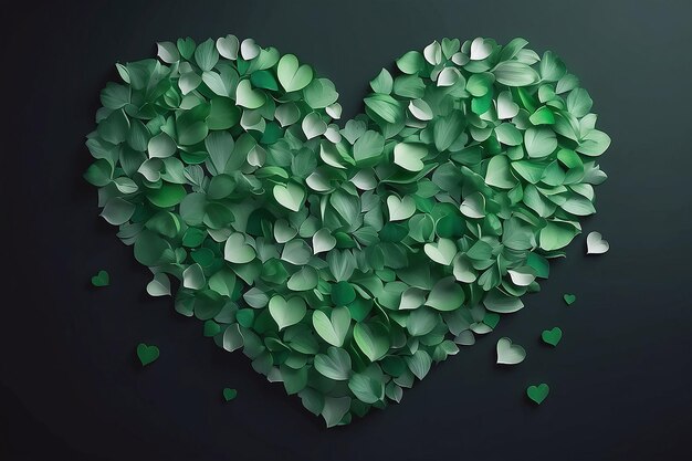 Beautiful green heart made of petals on a dark background